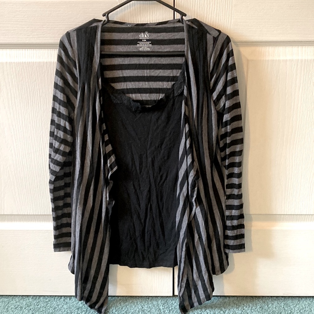 Duo Maternity size S black and gray striped long sleeve top